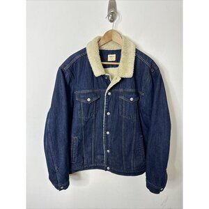 Gap denim sherpa fur lined hand warmer Trucker snap Cone Jacket Coat Men 2XL
